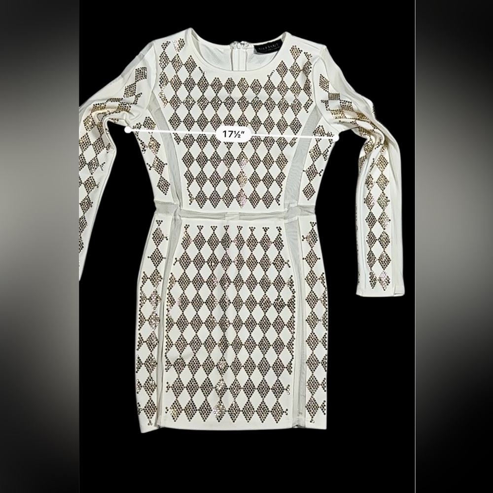 Valiant Paris White Gold Studded Bodycon Dress Long Sleeve Embellished – Size L - Picture 11 of 16